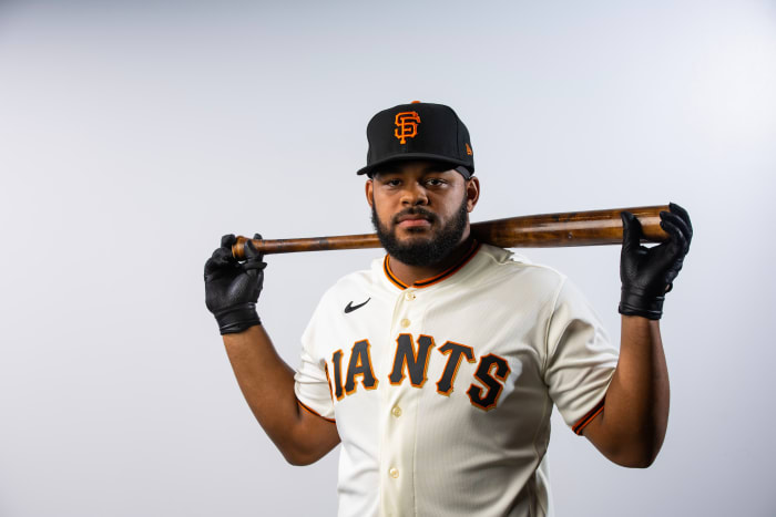 SF Giants outfielder Heliot Ramos poses for a portrait during photo day at Scottsdale Stadium. (2023)